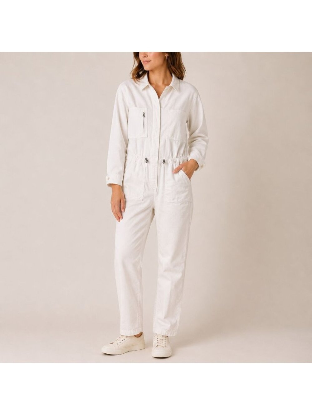 NWT Outerknown S.E.A. Suit Jumpsuit XS White Organic Cotton Linen Jumper Utility